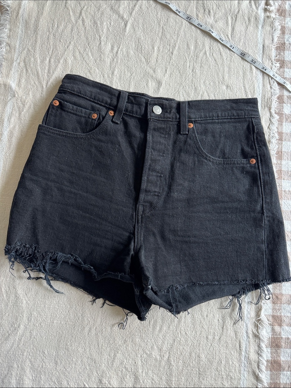 Levi's Black Frayed High-Rise Denim Shorts
